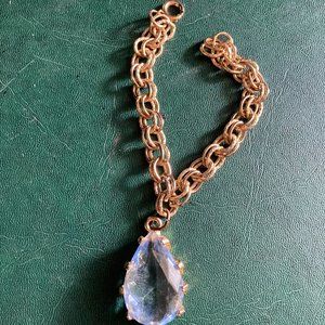 Double chain gem drop bracelet in aquamarine